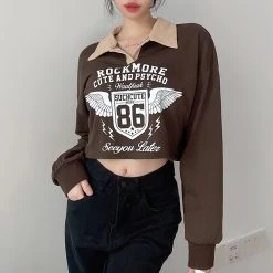 Juwas Punk Rock Brown Crop Top Sweatshirt NEW ARRIVAL