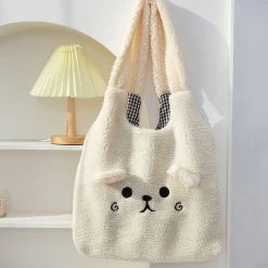 Juwas NEW ARRIVAL Animal Bear Faces Plush Tote Bag