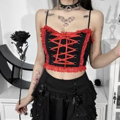 Juwas NEW ARRIVAL Gothic Lace Up Crop Top