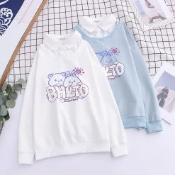 Juwas Bear Letters Print Fake Two Piece Sweatshirt CLOTHING