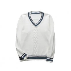 Juwas Basic White Striped School Vest Sweater CLOTHING