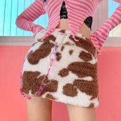 Juwas Country Cow Girl Plush Mini Skirt With Belt CLOTHING