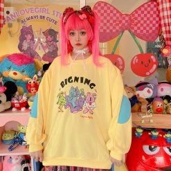 Juwas CLOTHING Japanese Harajuku Cartoon Print Loose Hoodie