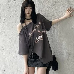 Juwas NEW ARRIVAL Goth Punk Print Irregular T-shirt
