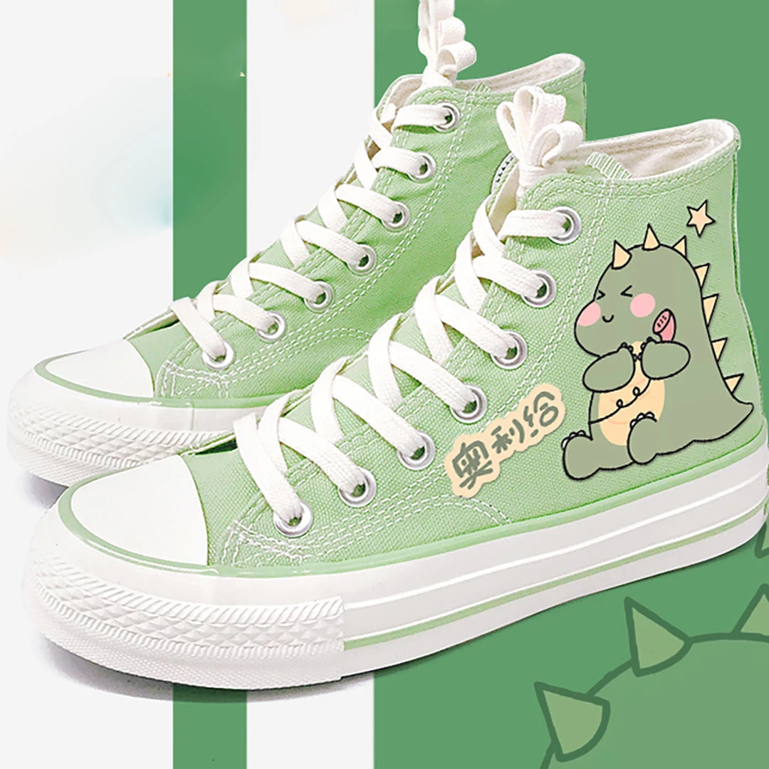 Juwas Cute Cartoon Green Little Dinosaur Canvas Sneaker 3 Juwas Cute Cartoon Green Little Dinosaur Canvas Sneaker