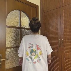 Juwas Cartoon Print Loose Cotton T-shirt