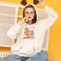 Juwas Cute Lucky Bear Loose Sweater Hoodie CLOTHING