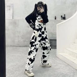 Juwas NEW ARRIVAL Cool Black And White Cow Pattern Overalls