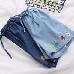 Juwas Kawaii Embroidered Friends Denim Short Pants NEW ARRIVAL