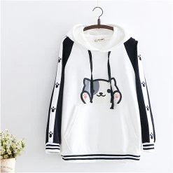 Juwas Cartoon Puppy Print Pocket Loose Hoodie