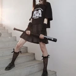 Juwas NEW ARRIVAL Gothic Kawaii Print Cross Neck T-Shirt