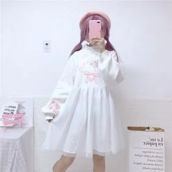-Juwas Sweet Japanese Cotton Cat High Collar Hoodie Dress NEW ARRIVAL