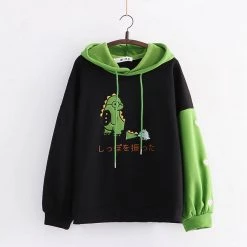 Juwas CLOTHING Cute Cartoon Dinosaur Japanese Letter Embroidery Hoodie