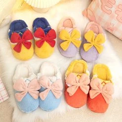 Juwas Shoes Fuzzy Bowknot Cotton Slipper