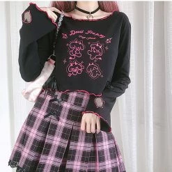 Juwas Devil Puppy Print Bowknot T-shirt