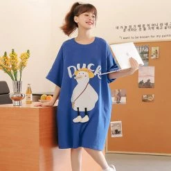 Juwas Lovely Cartoon Duck Blue Loose Cotton Pajamas NEW ARRIVAL