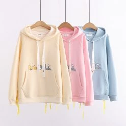 Juwas CLOTHING Cartoon Corgi Print Pocket Hoodie