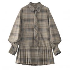 Juwas Vintage Preppy Look Knitted Vest Plaid Shirt Set CLOTHING