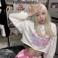 Juwas Candy Anime Girl Graphic Print Loose Sweater NEW ARRIVAL
