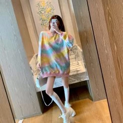 Juwas.com Online Store Colorful Loose Lazy Hoodie Round Collar