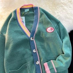 Juwas Chic Pastel Harajuku Stripes Cardigan Sweater NEW ARRIVAL