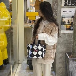 Juwas Cool Checkered Pattern Hand Bag