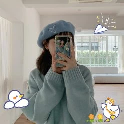 Juwas Front Heart Embroidered Beret Hat CLOTHING