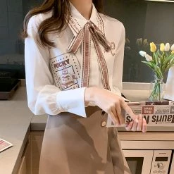 Juwas Bowknot Chiffon Shirt NEW ARRIVAL