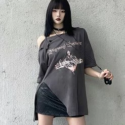 Juwas NEW ARRIVAL Goth Punk Print Irregular T-shirt