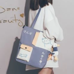 Juwas Trendy Japanese Cat Draw Tote Bag