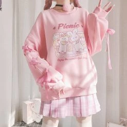 Juwas NEW ARRIVAL Pink Bunny Picnic Oversize Sweatshirt