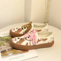 Juwas Shoes Happy Brown Dog Lace Canvas Sneakers