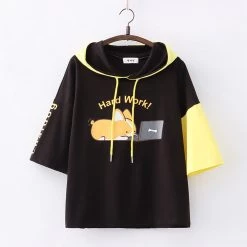 Juwas Hard Working Corgi Print T-shirt NEW ARRIVAL