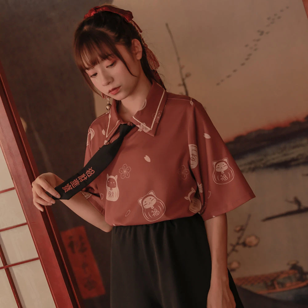 Juwas Kawaii Japanese Lucky Cat Printed Top Short NEW ARRIVAL 5 Juwas Kawaii Japanese Lucky Cat Printed Top Short NEW ARRIVAL