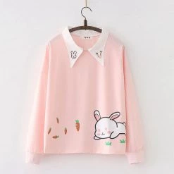 Juwas Bunny Carrots Collar Long Sleeve Sweater Top
