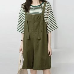 Juwas Pure Color Wide Leg Overalls Dungaree