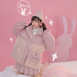 -Juwas Unique Rabbit Colors Block Fur Coat With Sling Bag