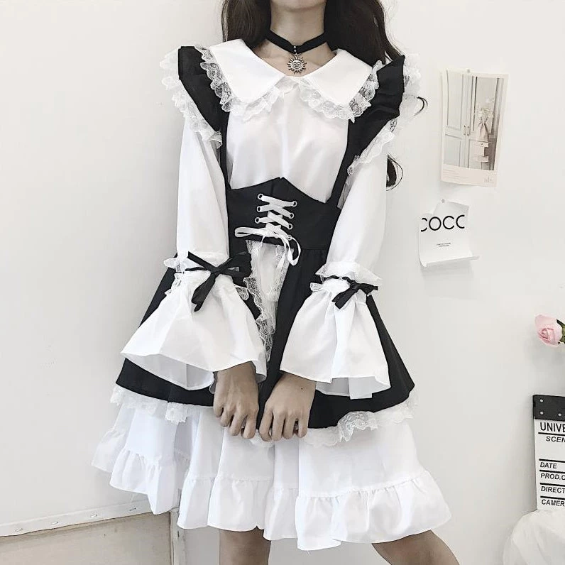 Juwas CLOTHING Lolita Maid Girl Ruffle Collar Mini Dress 5 Juwas CLOTHING Lolita Maid Girl Ruffle Collar Mini Dress