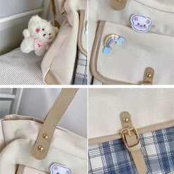 Juwas NEW ARRIVAL Plaid Convertible Canvas Shoulder Bag