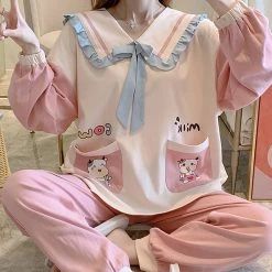 Juwas Cartoon Cows Print Pockets Pajamas Set