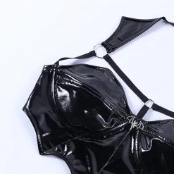 Juwas NEW ARRIVAL Gothic Black Latex Halter Crop Top