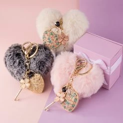 Juwas Chic Furry Heart Locket Keychain
