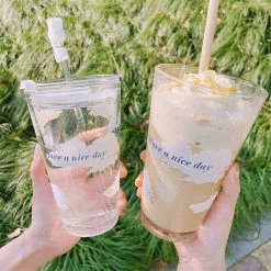 Juwas NEW ARRIVAL “Have A Nice Day” Clear Tumbler With Straw