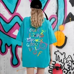 Juwas NEW ARRIVAL Graffiti Print Streetwear Style Oversize T-shirt