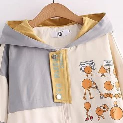 Juwas CLOTHING Cute Cartoon Print Color Black Hooded Jacket