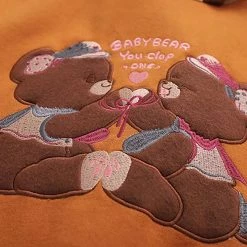Juwas Babe Bear Embroidery Warm Hoodie