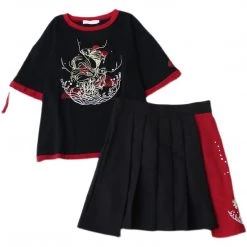Juwas CLOTHING Japanese Koi Fish Embroidery T-shirt Skirt