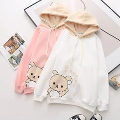 Juwas Cartoon Bear Print Warm Hoodie CLOTHING