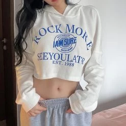 Juwas Rock More Hoodie Crop Top Sweatshirt