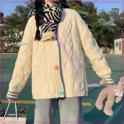 Juwas Korean Cream Knitted Cardigan Sweater CLOTHING